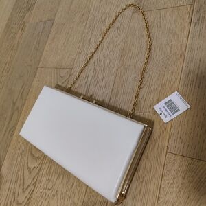 Elegant White Clutch with Gold Chain